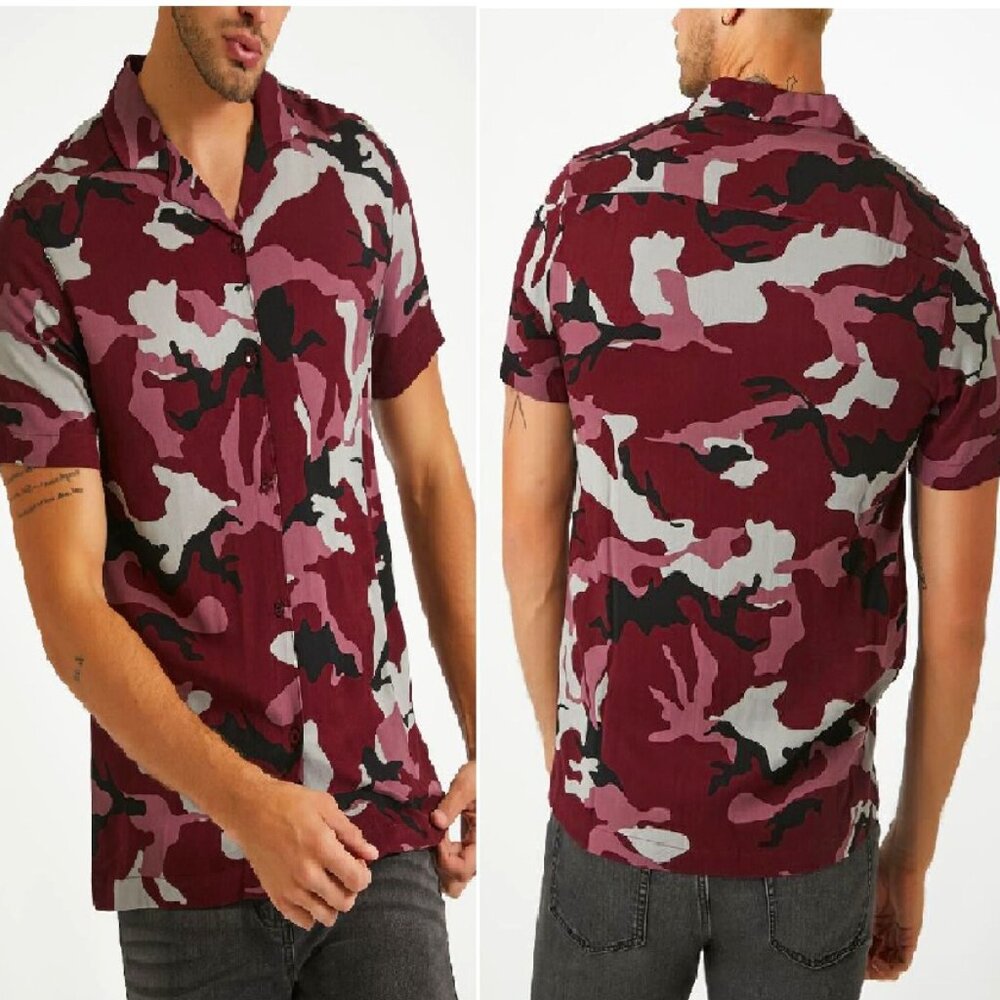 Men's Forever 21 Button Down Camo Print Shirt Sz L